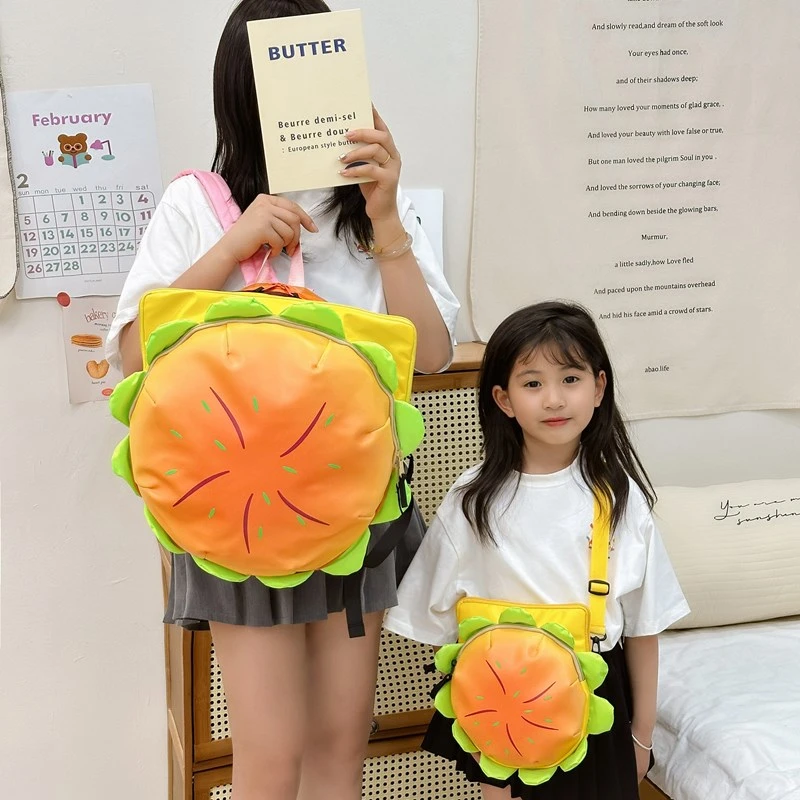 亲子款汉堡大小号大容量可爱实用双肩包卡通搞怪小汉堡单肩斜挎包