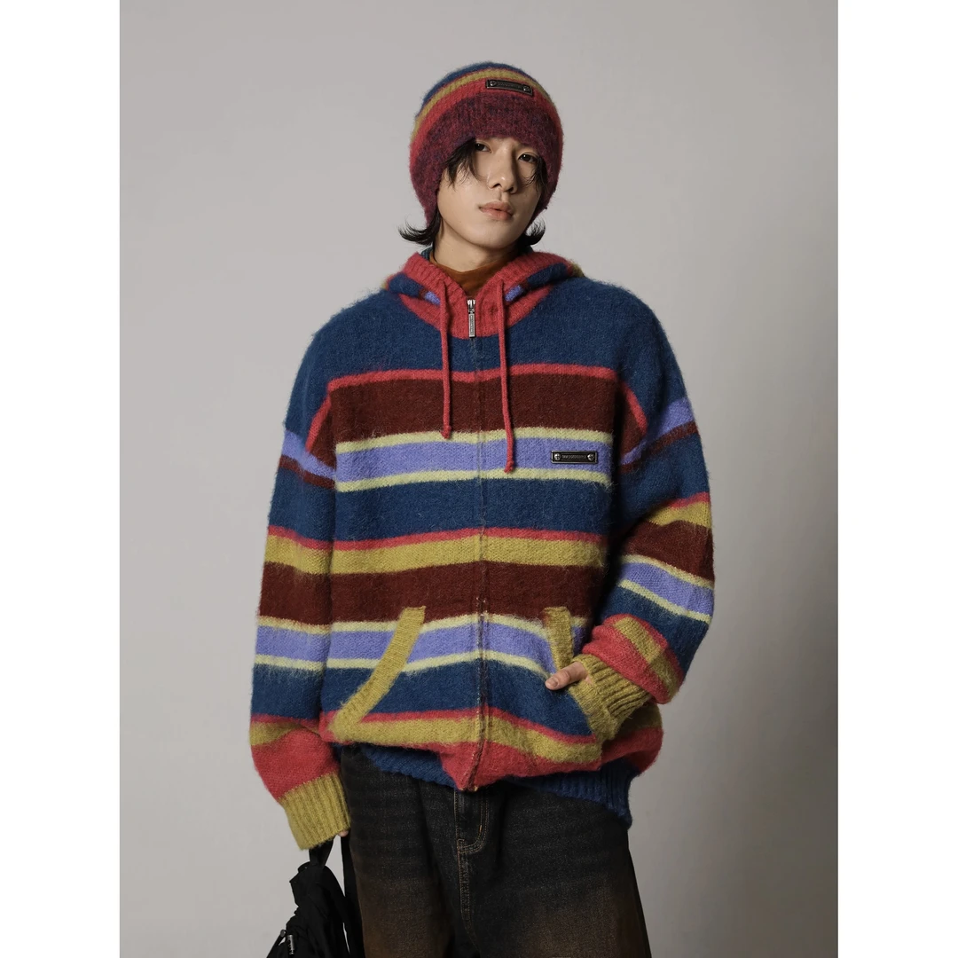 MASONPRINCE 秋冬新款抓毛绒感懒人毛织开衫男美式复古宽松毛衣潮