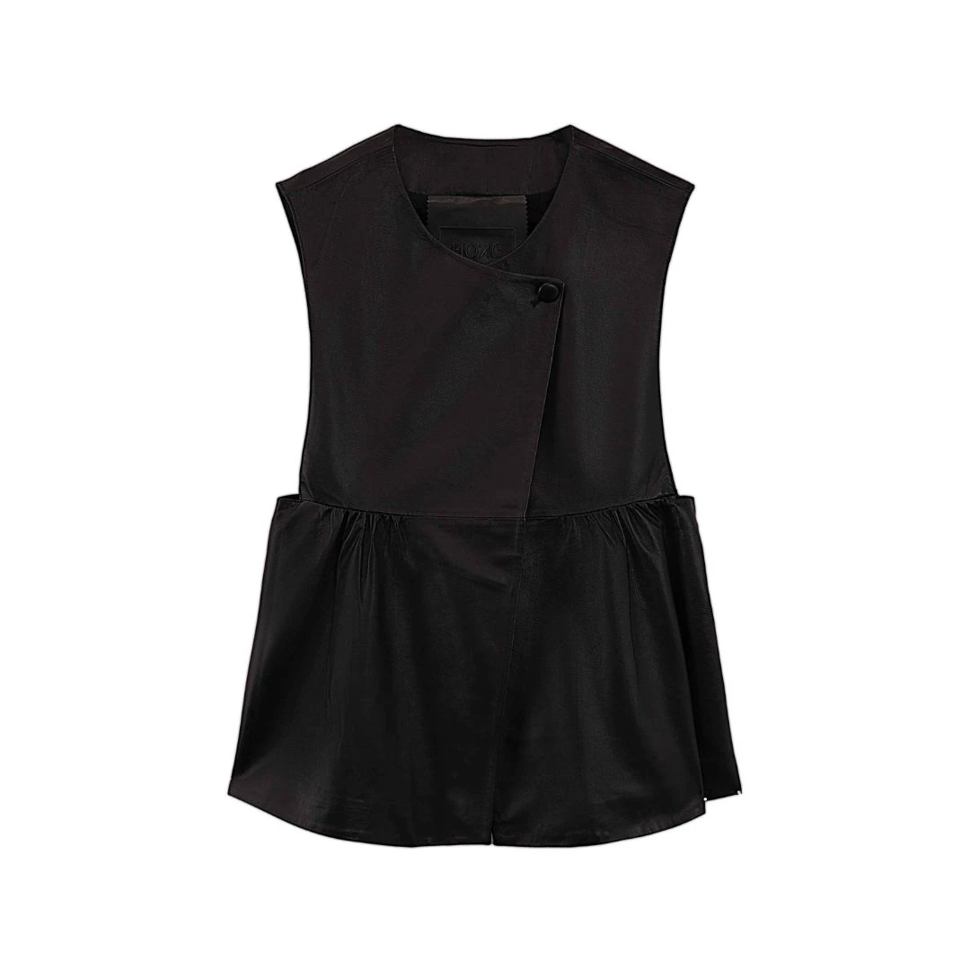 “夜柝折芒”女士休闲无袖皮马甲裙/H5033