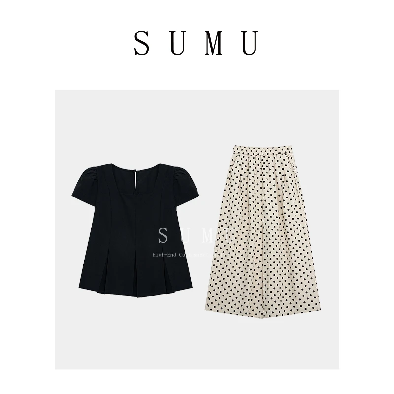 宿慕女士小衫+波点裤两件套夏季新款时尚休闲衬衣套装5715