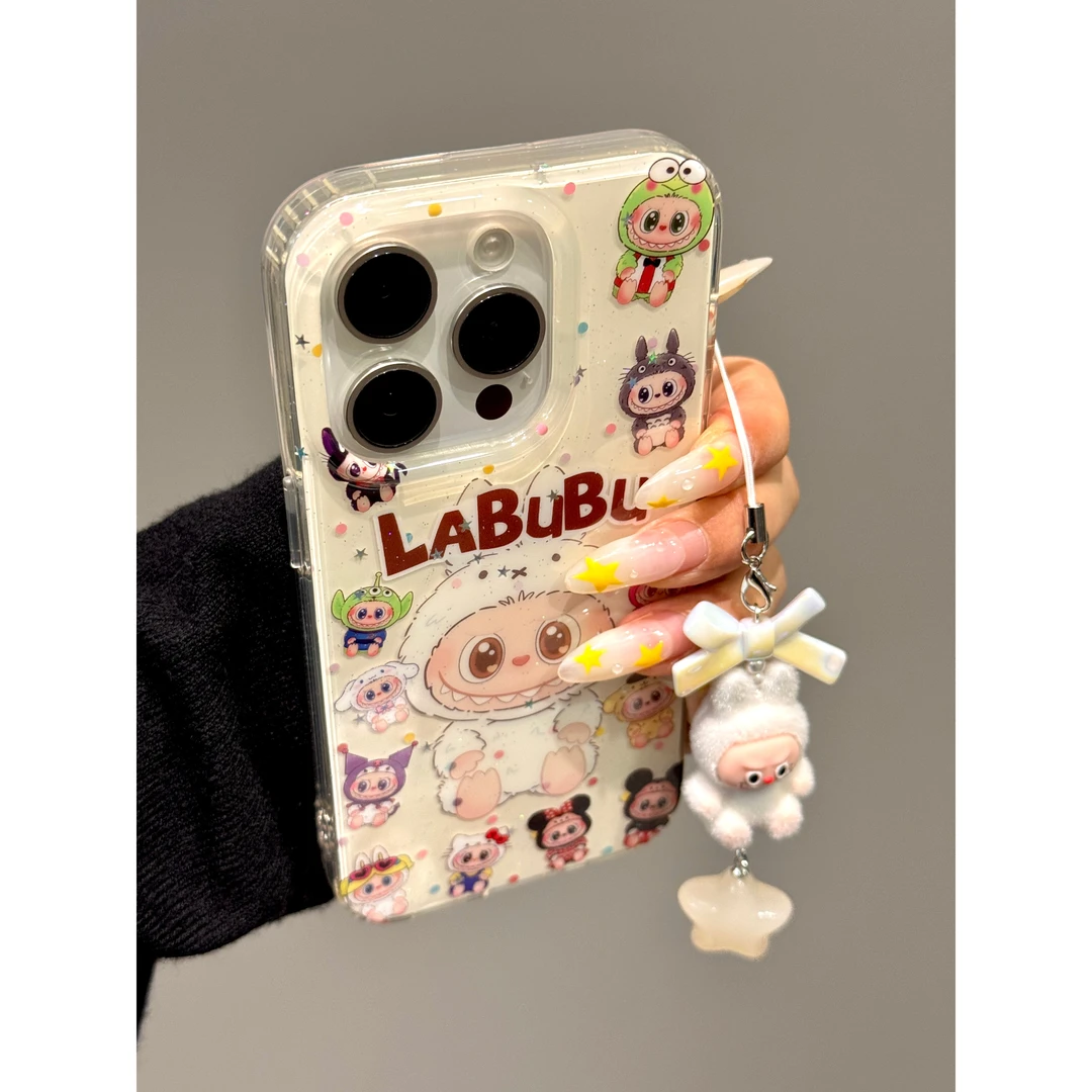 可爱围边坐立拉布布适用iPhone16promax手机壳苹果15pro少女14/13
