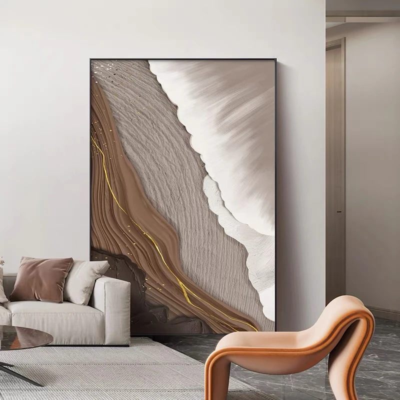 海浪客厅沙发背景墙挂画抽象肌理感玄关大幅落地装饰画