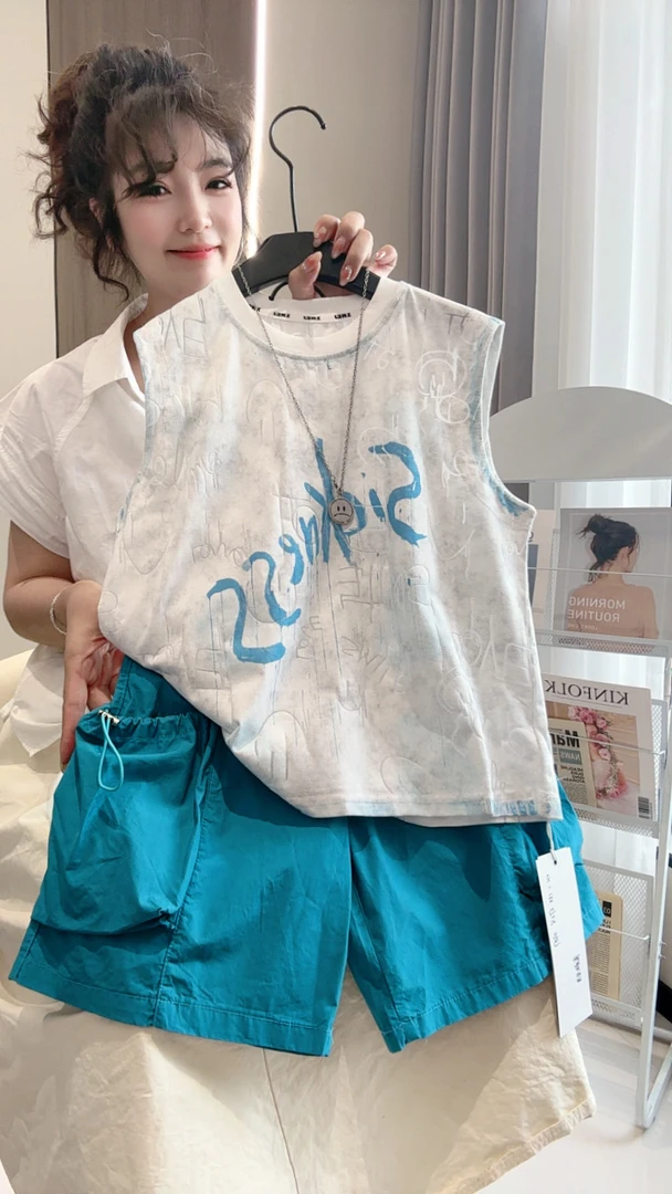 男童夏装套装2025新款夏季无袖坎肩中大儿童男孩夏款酷帅气时髦潮