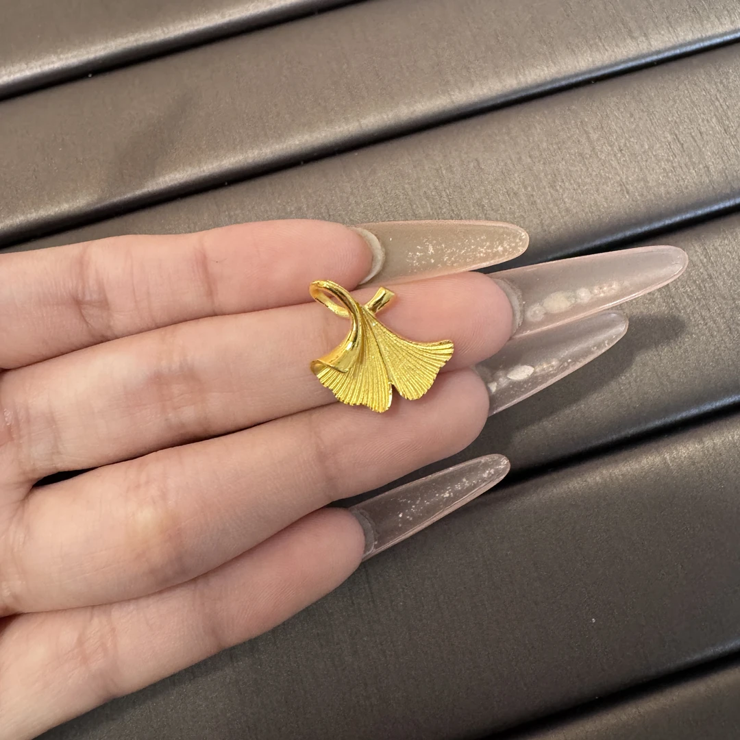 复兴足金999黄金吊坠拉丝单银杏叶吊坠