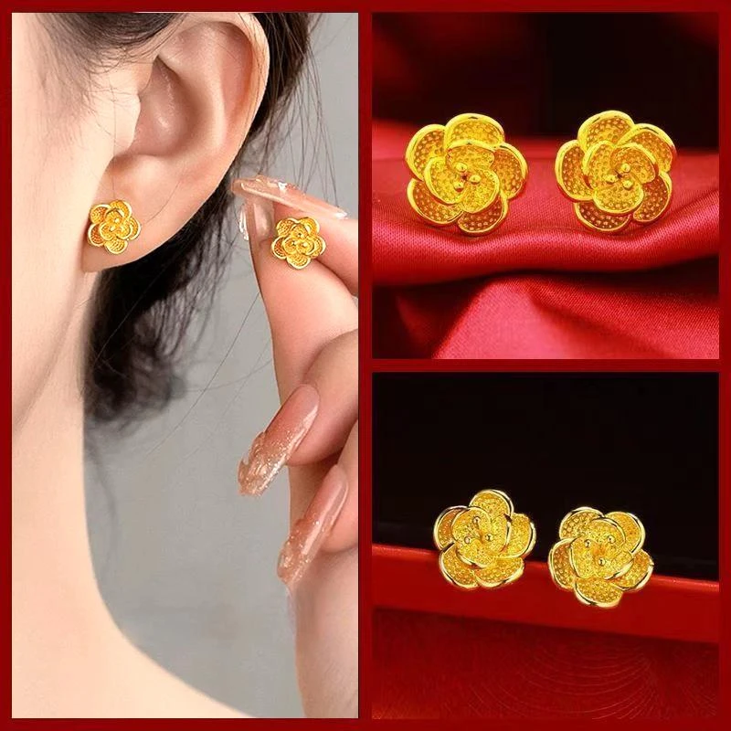 【顺丰配送 明天到家】时尚山茶花耳钉女款2025新款轻奢气质铜合金