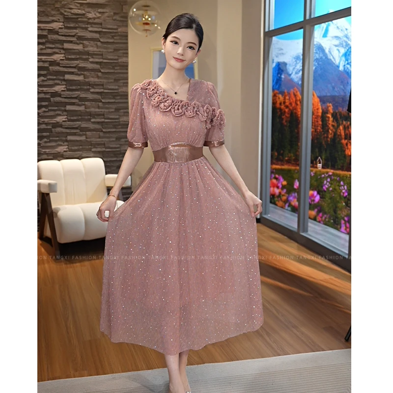 2025夏季新款【LT-1114-2】法式轻奢高级感短袖礼服连衣裙子女