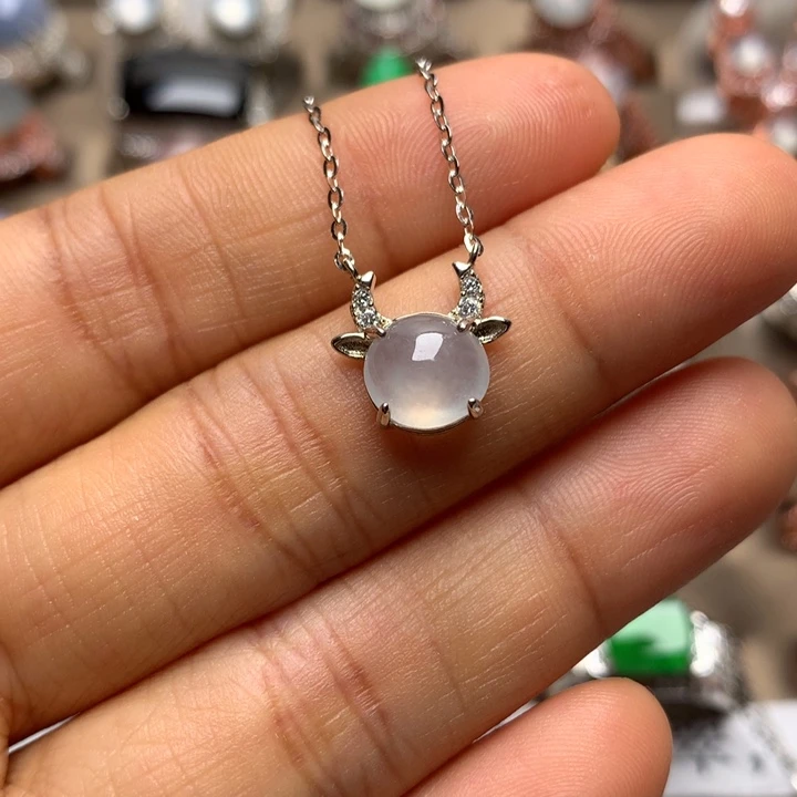 翡翠银S925镶嵌戒指翡翠冰种白冰戒面