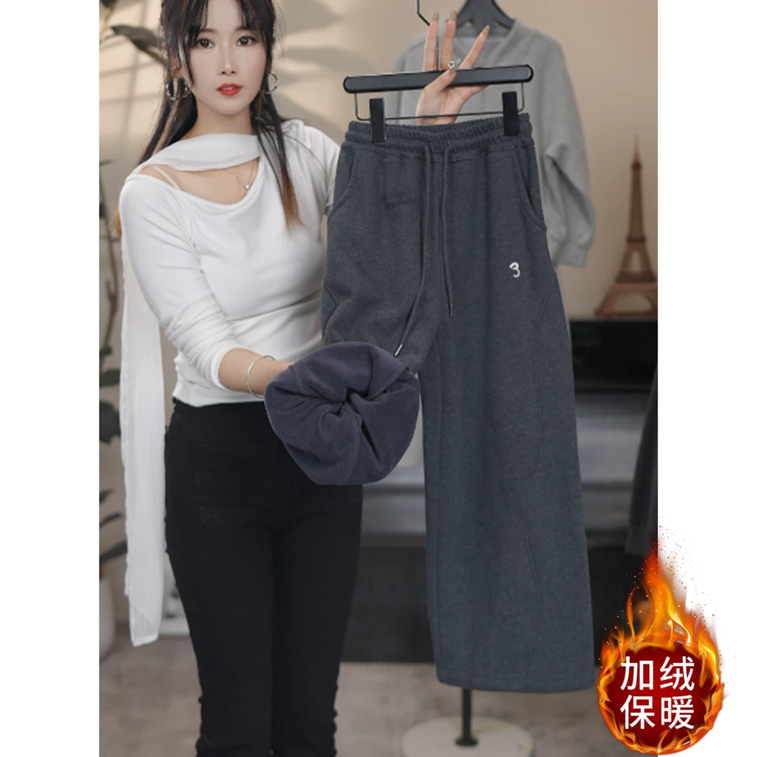 童装女童冬季加绒休闲裤子2025新款中大童冬装加厚韩版直筒长裤潮