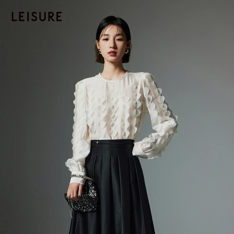 三彩丽雪leisure2025春季新款莱赛尔天丝长袖衬衫套头上衣女