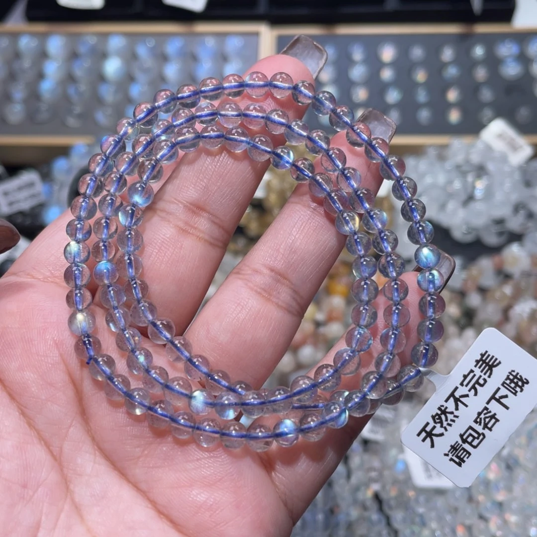手链长石未镶嵌玻璃体灰月光手链多圈5mm