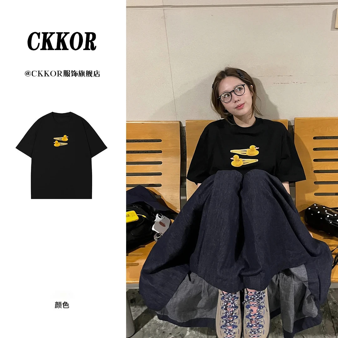 CKKOR夏季新款纯棉圆领短袖t恤宽松显瘦卡通印花女生韩系ins衣服