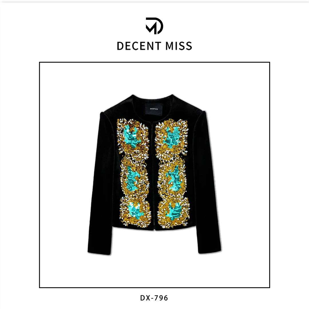 DECENT MISS 全手工缝制亮片短款夹克外套DX-796