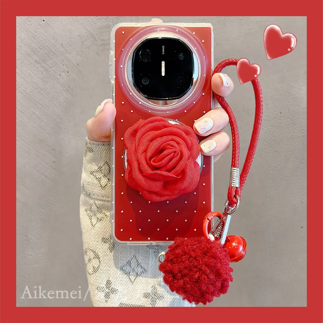 适用华为mateX6折叠屏手机壳MateX5典藏版红色波点X3花朵磁吸支架