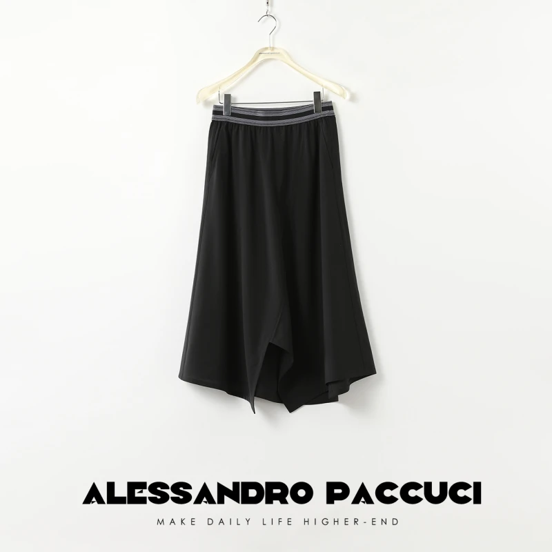 AP洛哥42032QB【斜影】绵羊毛不规则下摆撞色橡筋腰时尚百搭半身裙