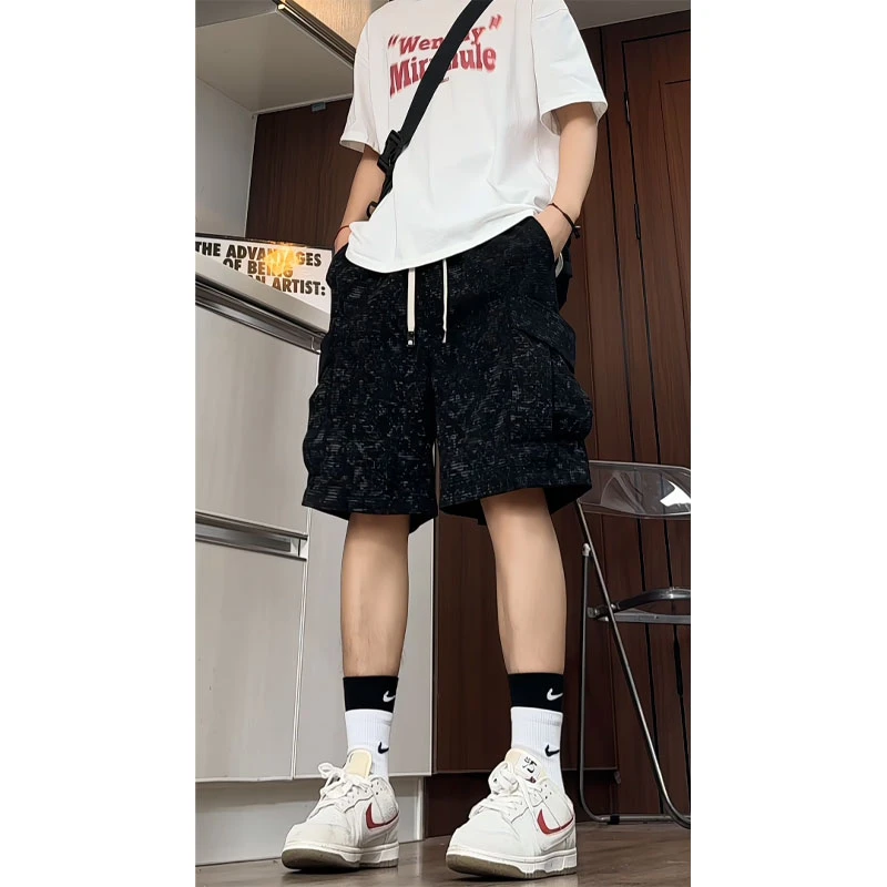 扎染工装短裤男夏季薄款休闲百搭五分裤潮牌宽松运动篮球大裤衩子