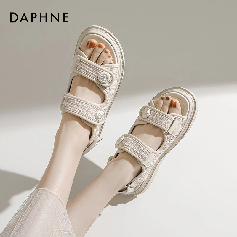 达芙妮厚底凉鞋夏季2025新款外穿格纹魔术贴防滑休闲运动凉鞋ＺＣ