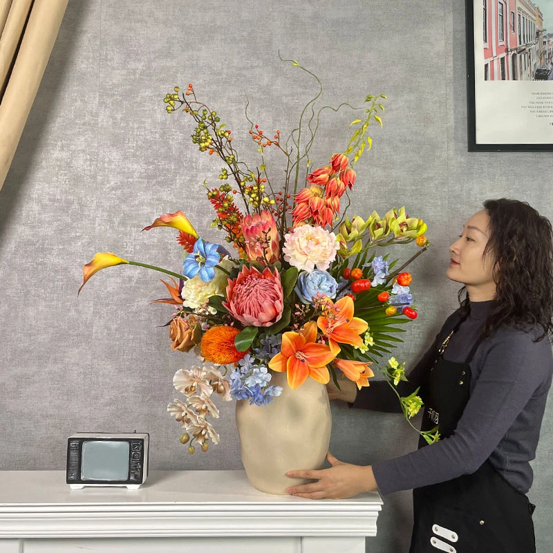 识蕴款花艺 仿真花帝王花风铃草郁金香插花客厅摆放大型花艺假花