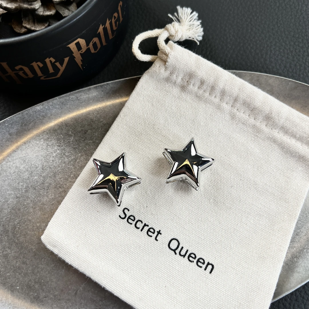 铜合金耳饰 小众设计亮面大只五角星耳扣一对AH163