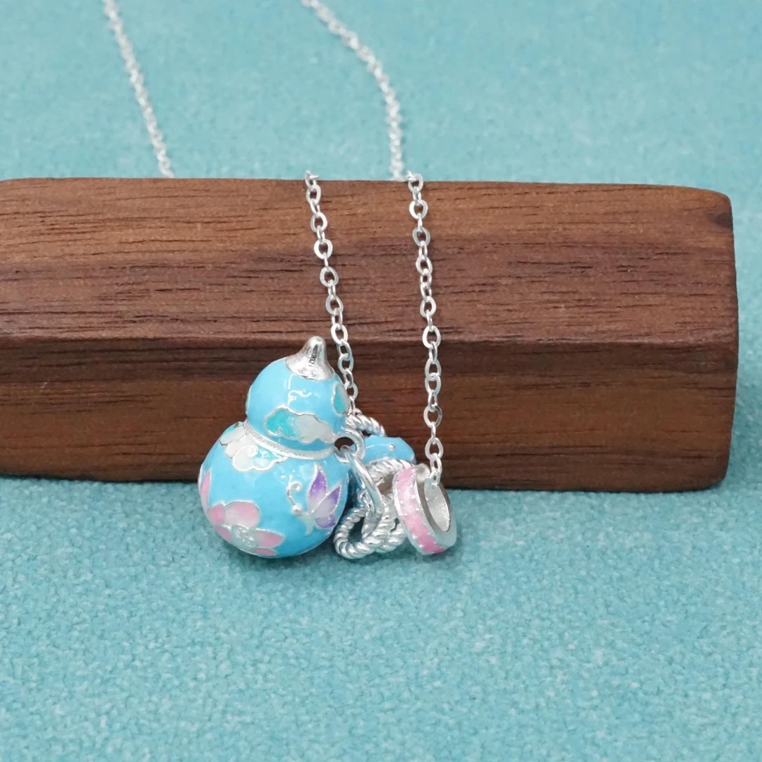 云银雪山 坠链均足银珐琅 【蓝葫芦吊坠】民族风爆款年轻FD215