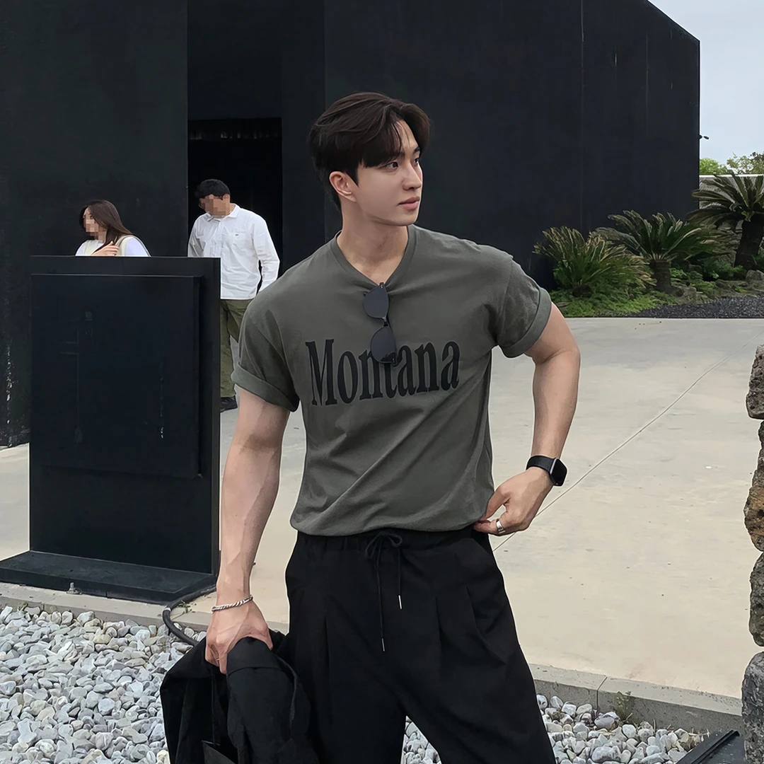 休闲男士短袖T恤印花夏季设计感小众复古体恤青少年潮牌高端男装