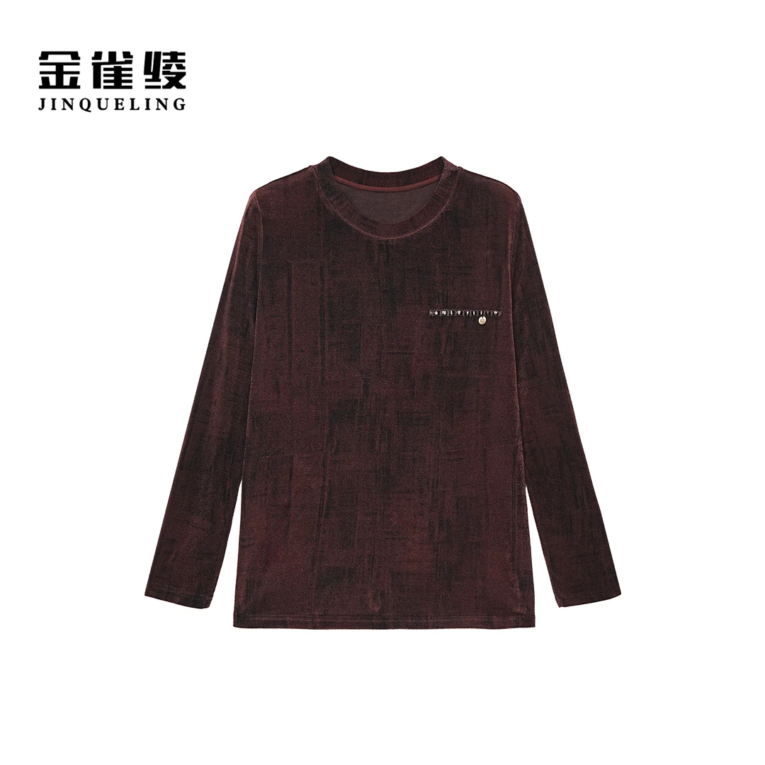 金雀绫【摩卡慕斯】简约复古长袖圆领加宽加大小衫SZA3SY608