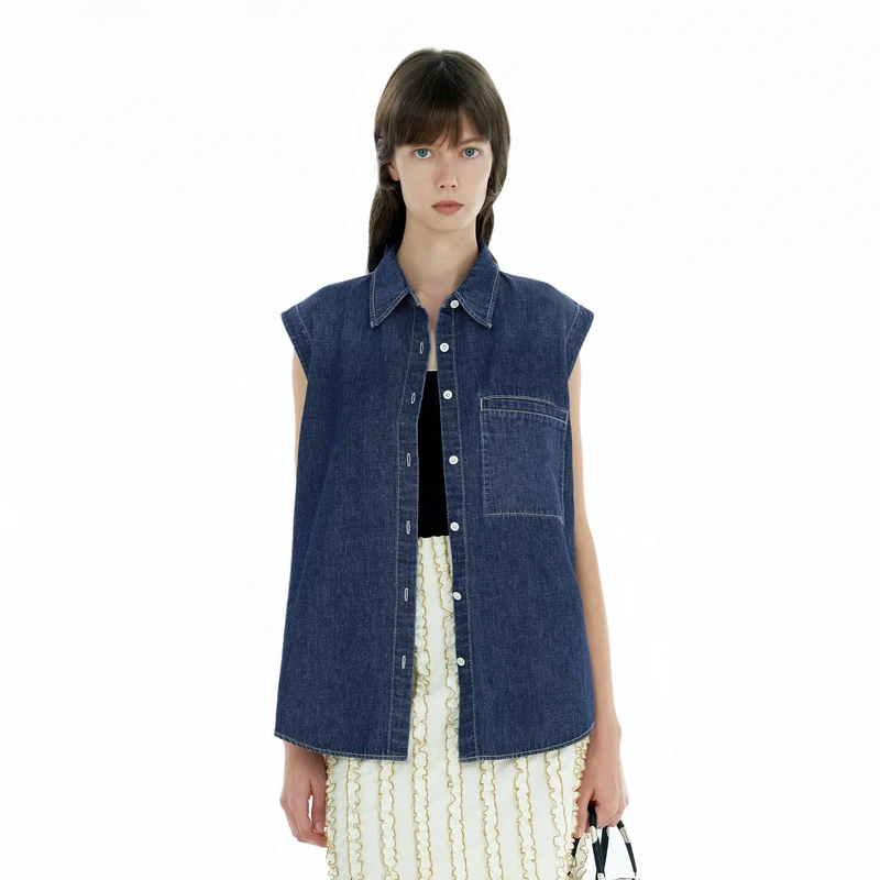 IIIVIVINIKO 2025SS"棉亚麻混纺"无袖牛仔衬衫B511408207B