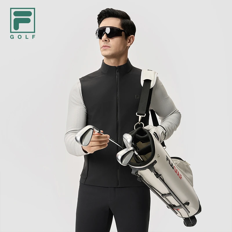 FILA斐乐男装2025新款高尔夫针织马甲运动立领运动百搭A11M515503