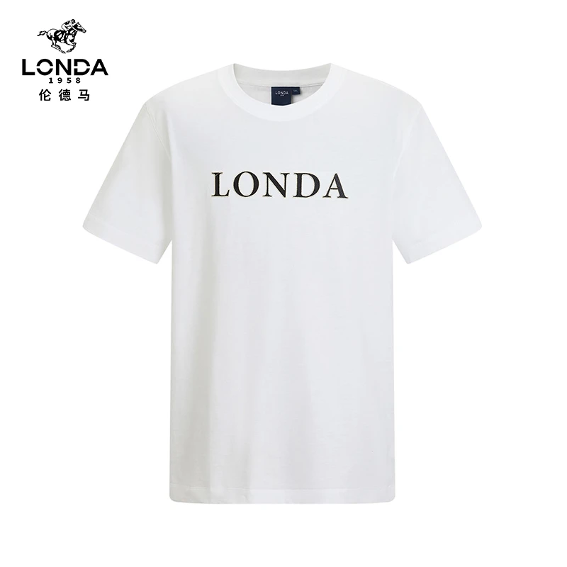 【LONDA伦德马】100%棉刺绣春夏圆领短袖T恤简约经典百搭2325