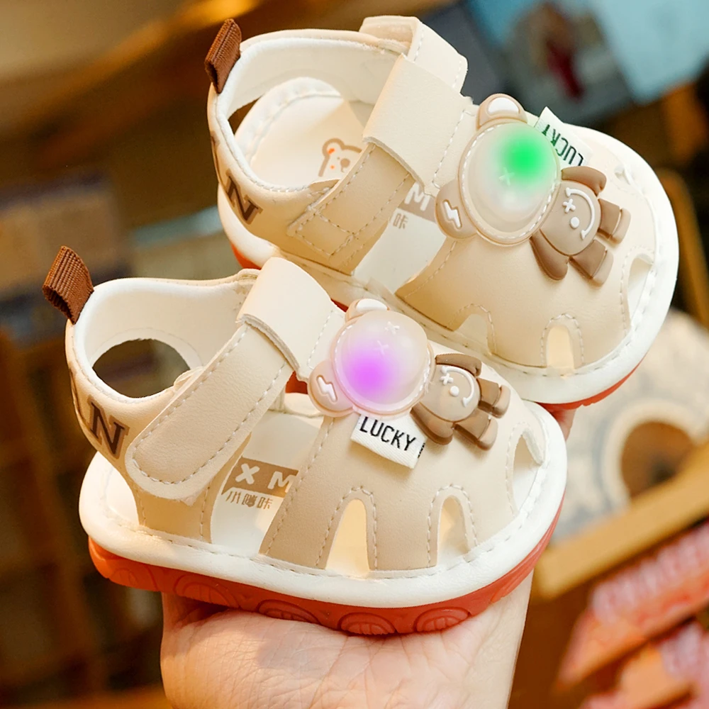 学步鞋夏季凉鞋初学者宝宝鞋子1-2岁婴儿鞋子软底防滑叫叫鞋亮灯
