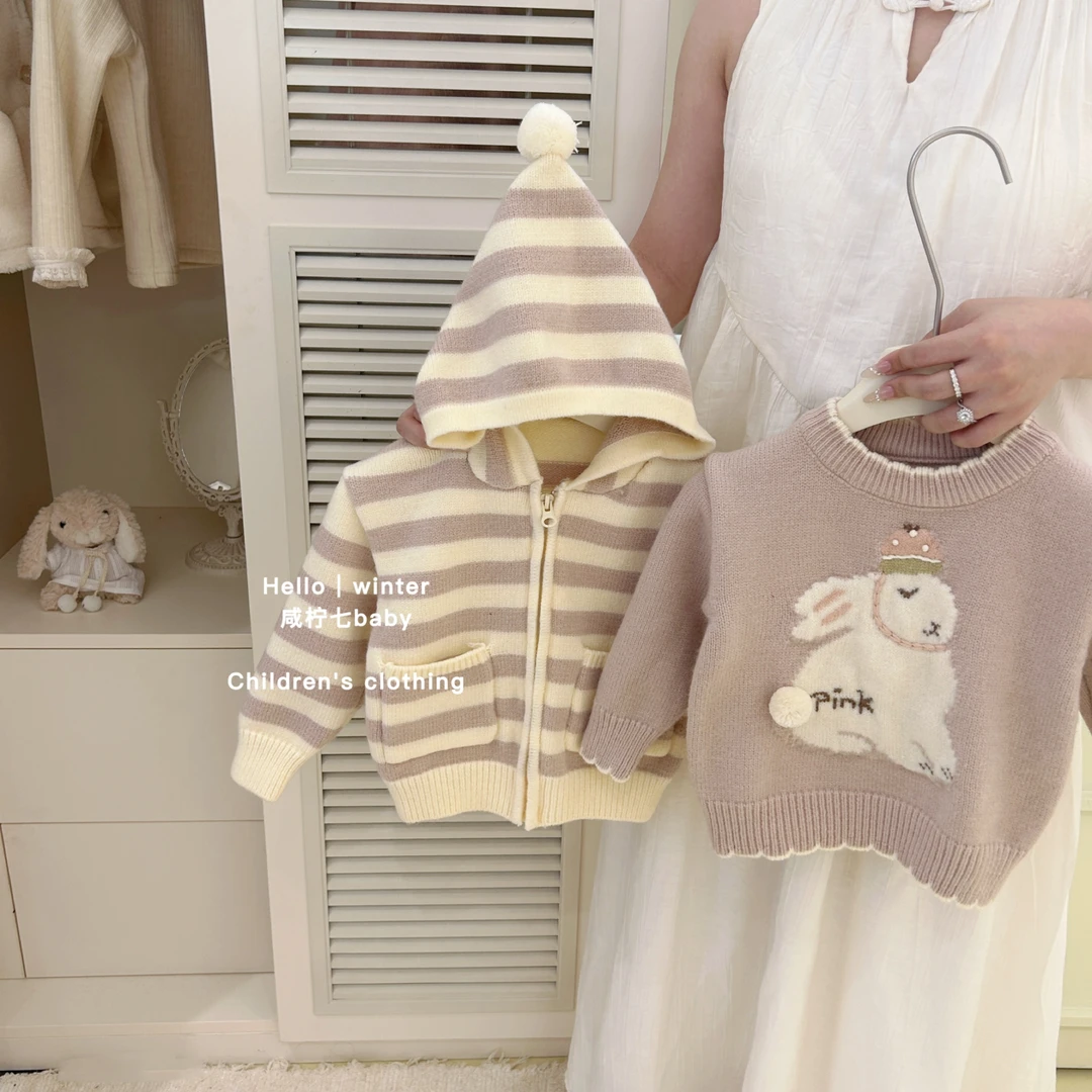 【现】女童毛衣外套2024新款韩系秋冬小童女宝宝洋气加厚针织开衫
