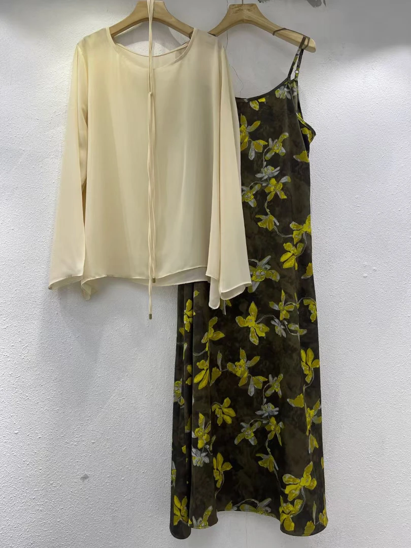 新中式轻熟风极简风时尚套装休闲衬衫女士连衣裙印花时尚背心