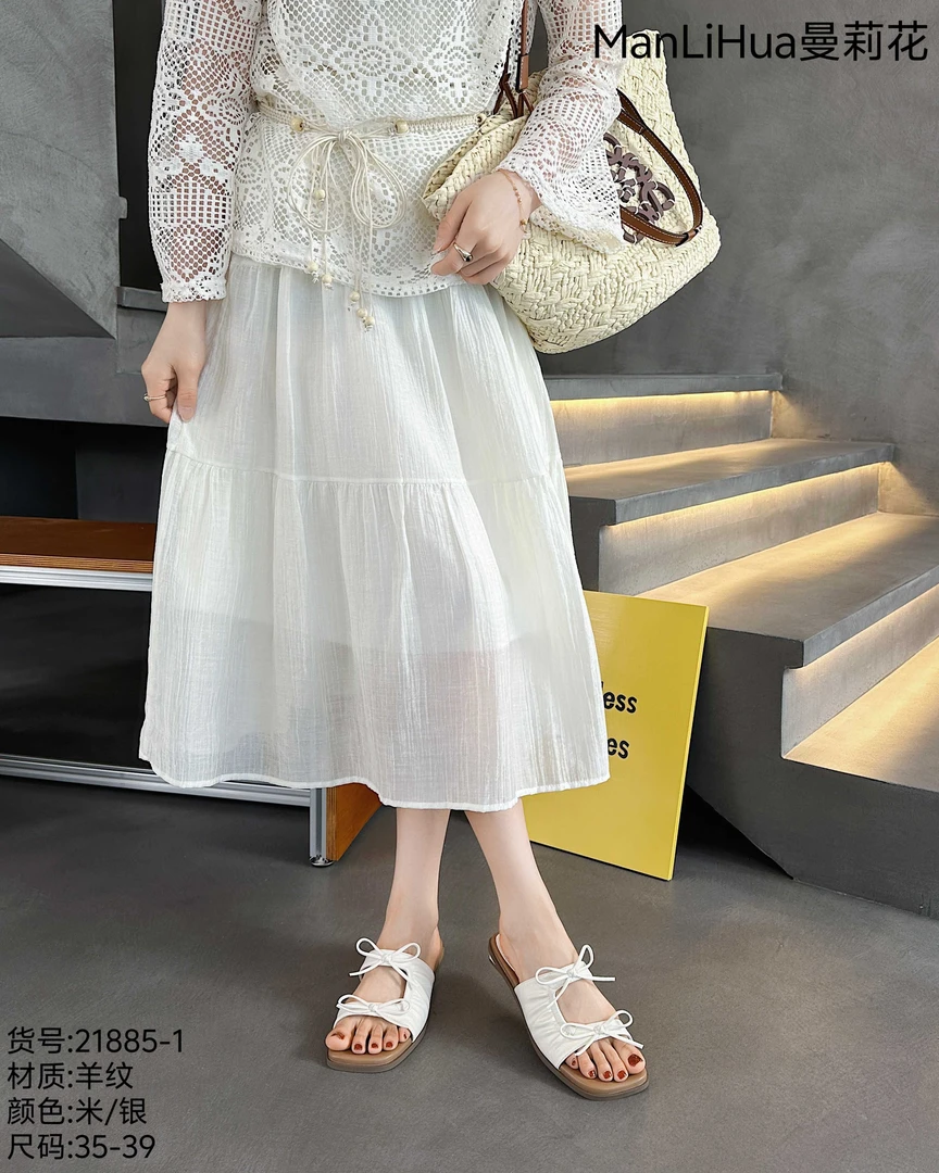 防滑露趾甜美风法式夏季一字拖休闲沙滩百搭外穿凉鞋凉拖鞋