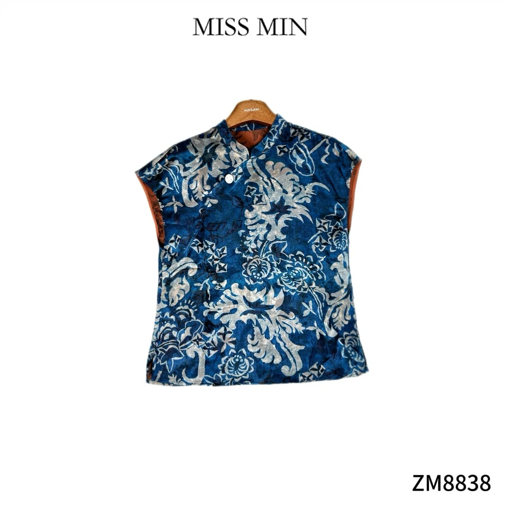 MISS MIN【青雨】新中式国风女高端短袖立领盘扣显瘦小衫上衣ZM8838