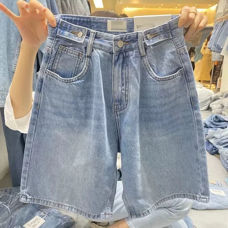 高腰五分牛仔短裤女夏季薄款大码胖妹妹显瘦宽松阔腿A字热裤ins潮