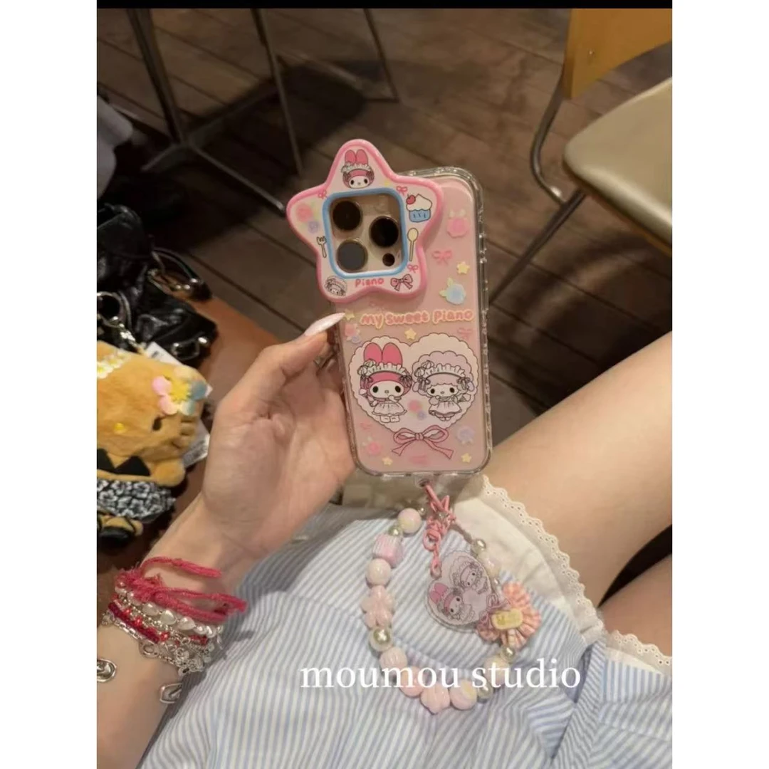 卡通彩虹星星镜头美乐蒂适用于苹果16promax手机壳15保护套1413