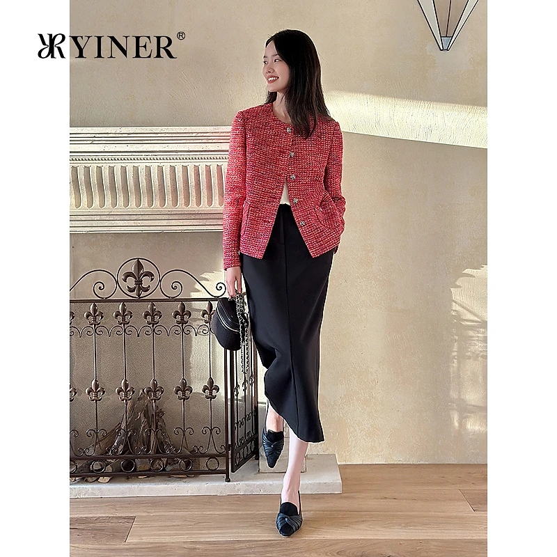 【中国红】YINER音儿专选2025春季新款法式优雅珠片花纱短外套