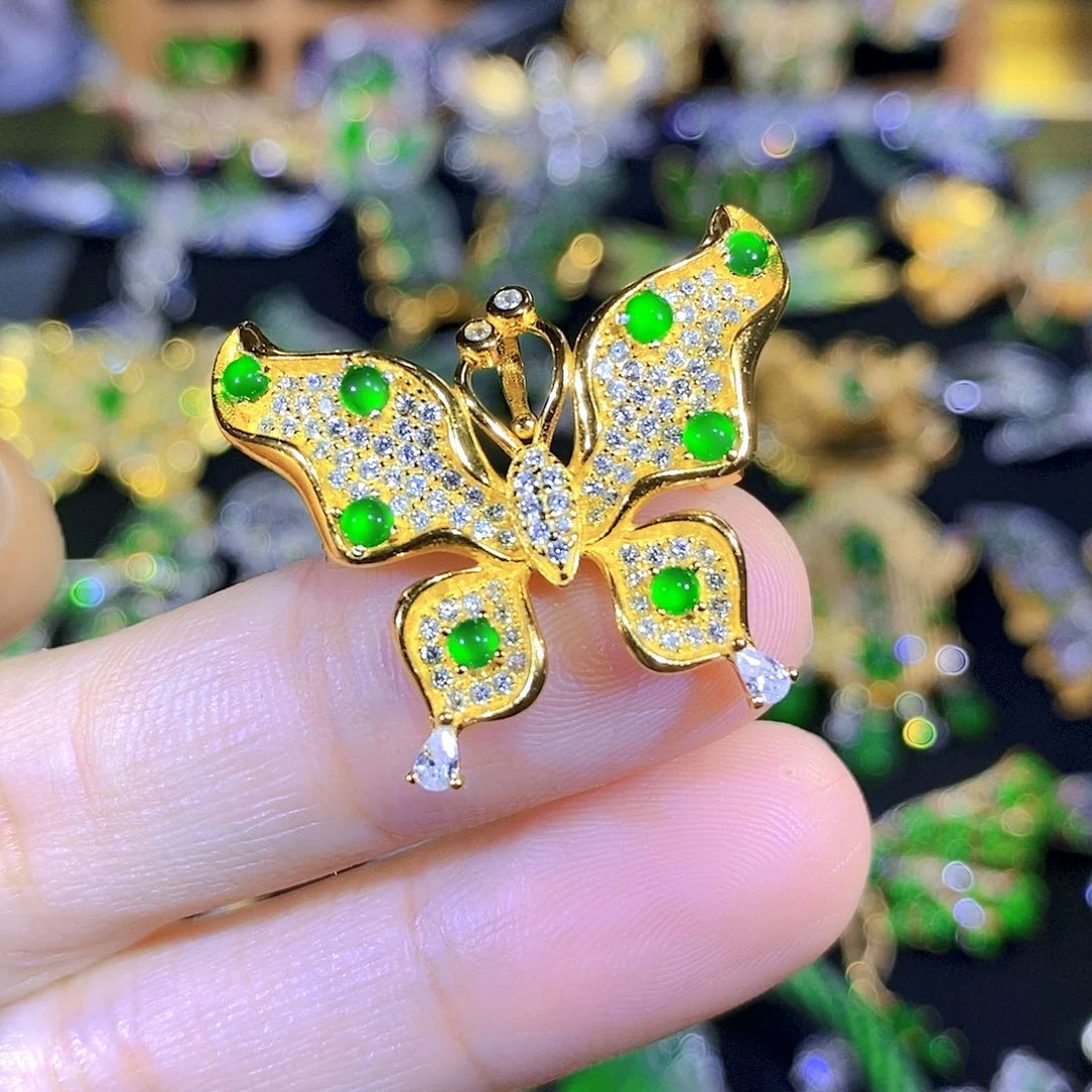 吊坠(不含链)银S925镶嵌翡翠