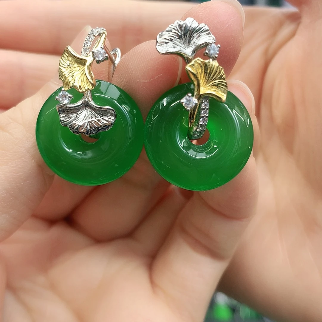 银S925镶嵌耳坠玛瑙/玉髓