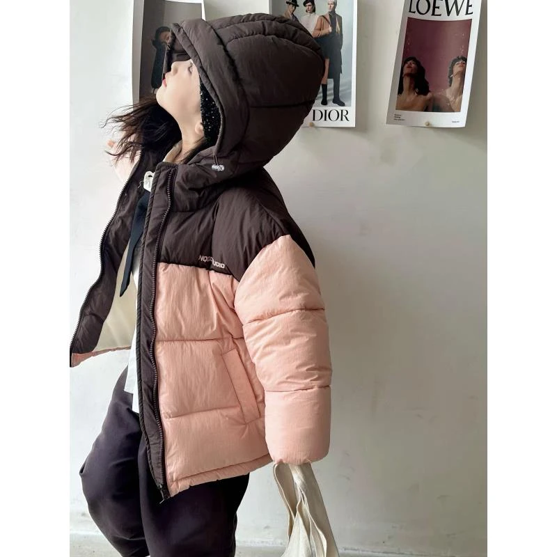 现货 夹棉加绒加厚5408女童连帽洋气百搭棉服外套保暖冬款