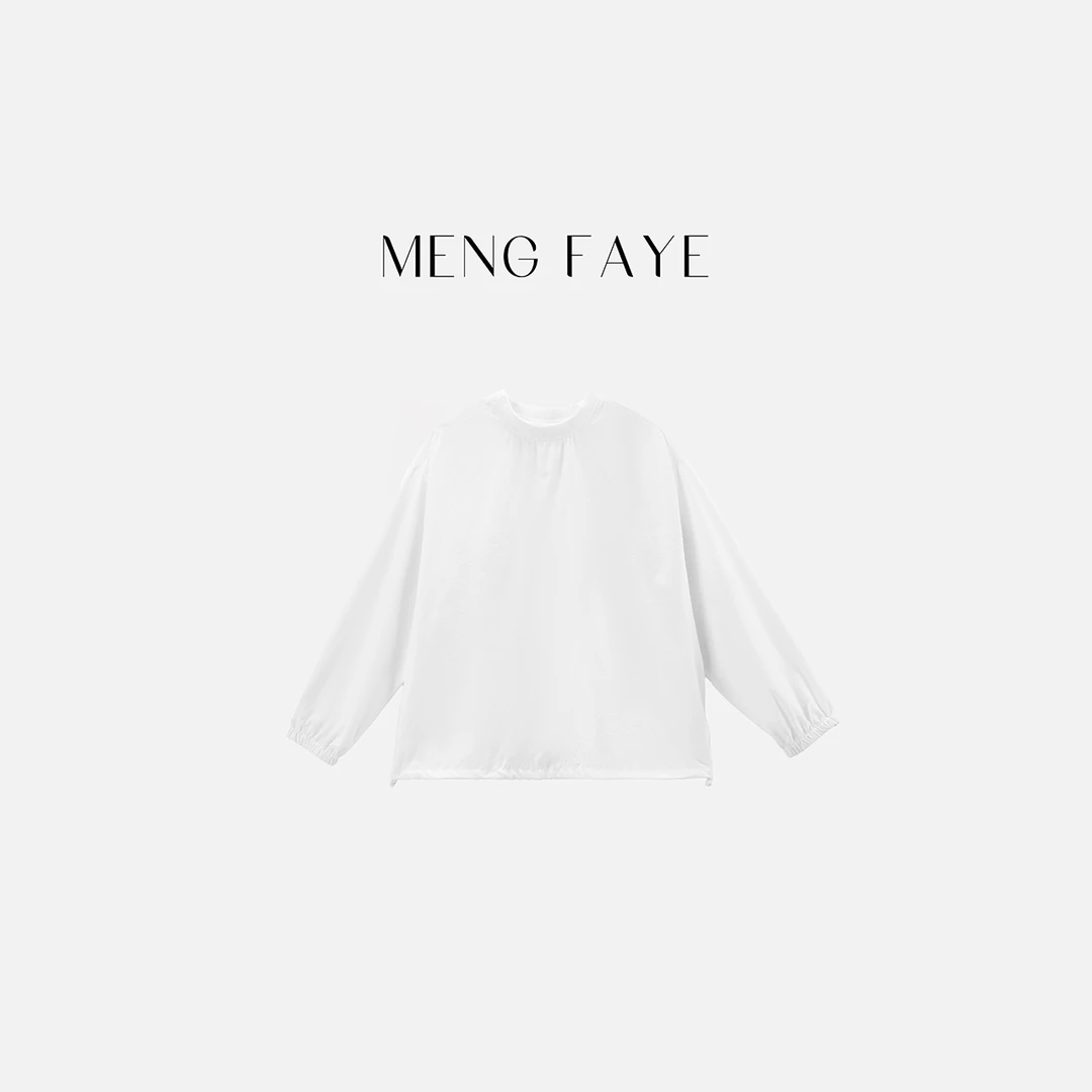 【MENG FAYE】"白调"夏季新款高级宽松感抽绳褶皱长袖衬衫-FE0062C