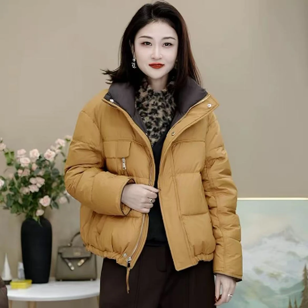 530冬季新款时尚韩版拼接短款羽绒外套加厚保暖宽松小个子外套