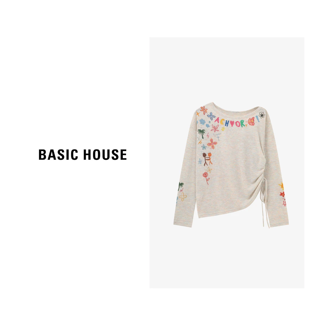 Basic House/百家好韩系ins长袖女士上衣慵懒风T恤-B0625B5HKC2