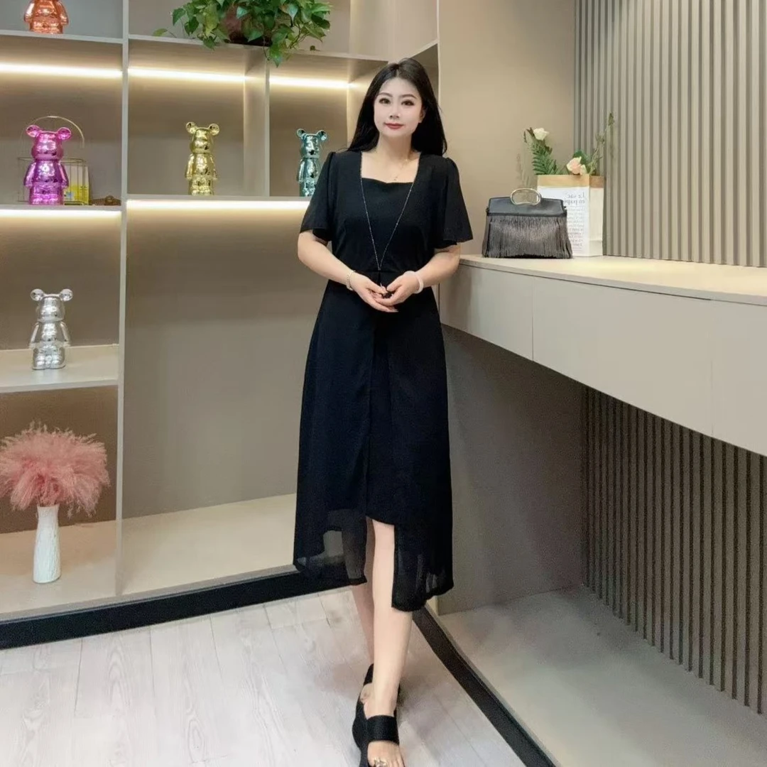 夏季连衣裙-鸿 9809时尚潮流收腰显瘦百搭亮闪款胖MM大码女装新款