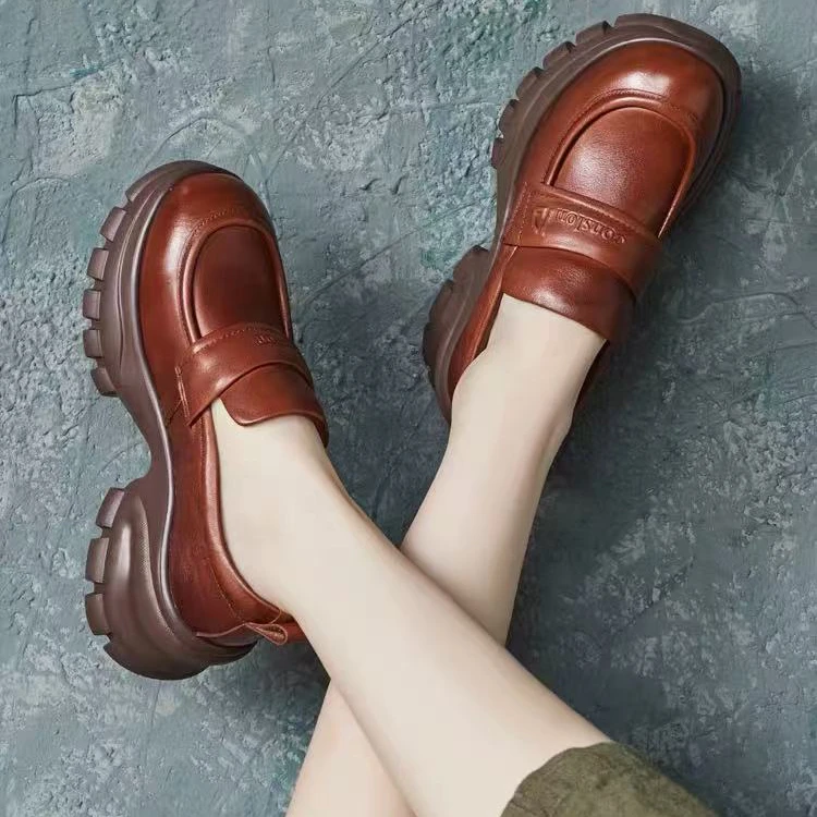 9112头层牛皮厚底乐福鞋时尚休闲真皮女鞋单鞋