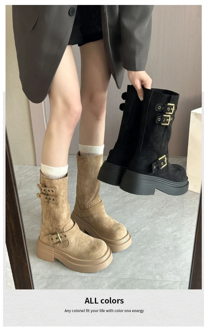 格各家新品机车马丁靴子女2025年秋冬季新款厚底增高小个子短靴