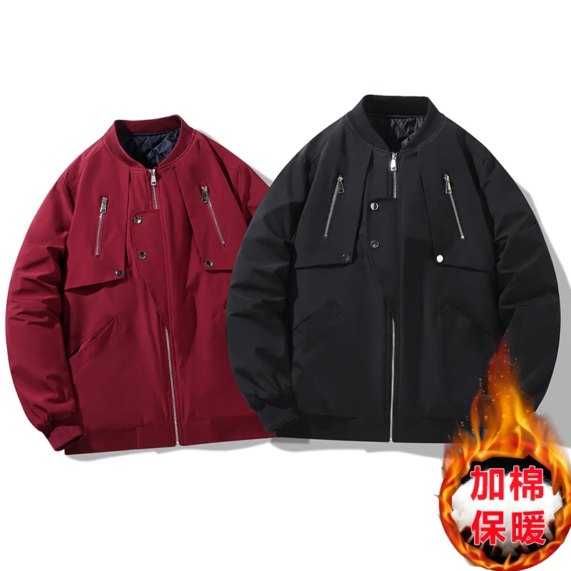 男士秋冬季加肥加大码棒球服棉衣男二棉服立领薄款棉袄胖子外套