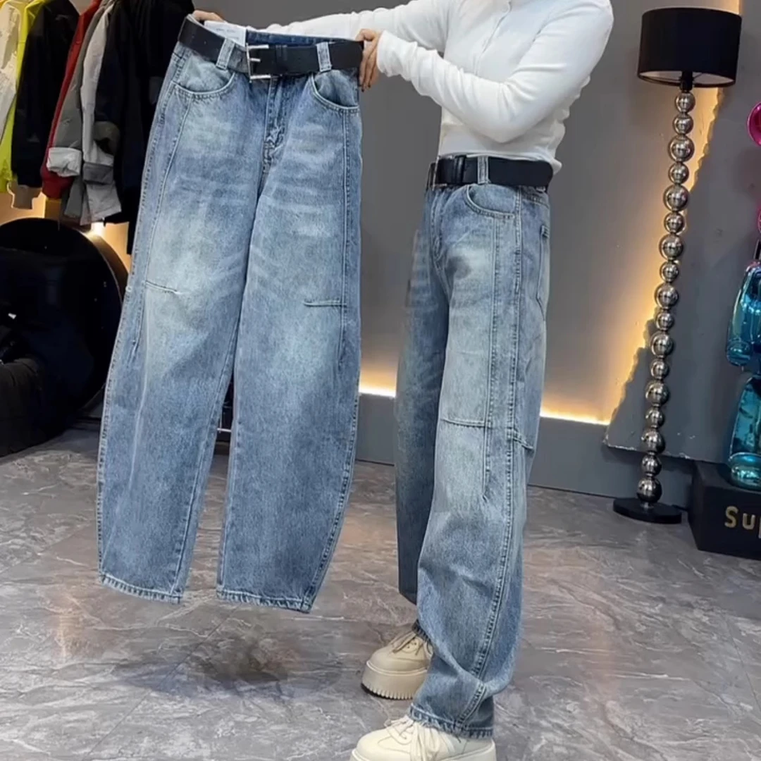 弯刀牛仔裤女窄版阔腿裤春大码香蕉裤梨形身材高腰显瘦直筒拖地裤