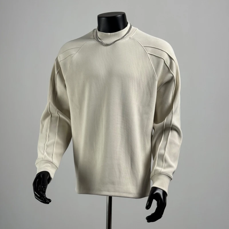 CATIA SELI简约小领口卫衣休闲纯色百搭宽松套头衫男士打底上衣