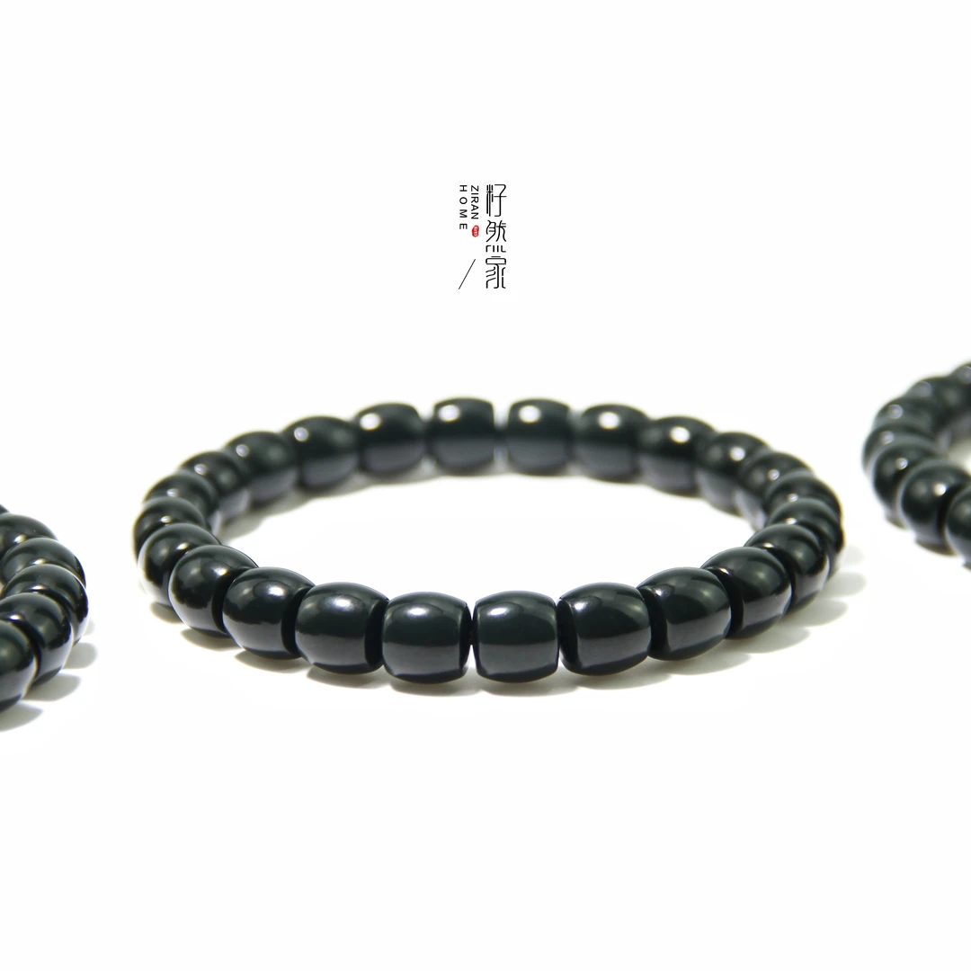 天然新疆和田玉叶城黑青极限弧精工直切9mm手串单圈简约小众百搭
