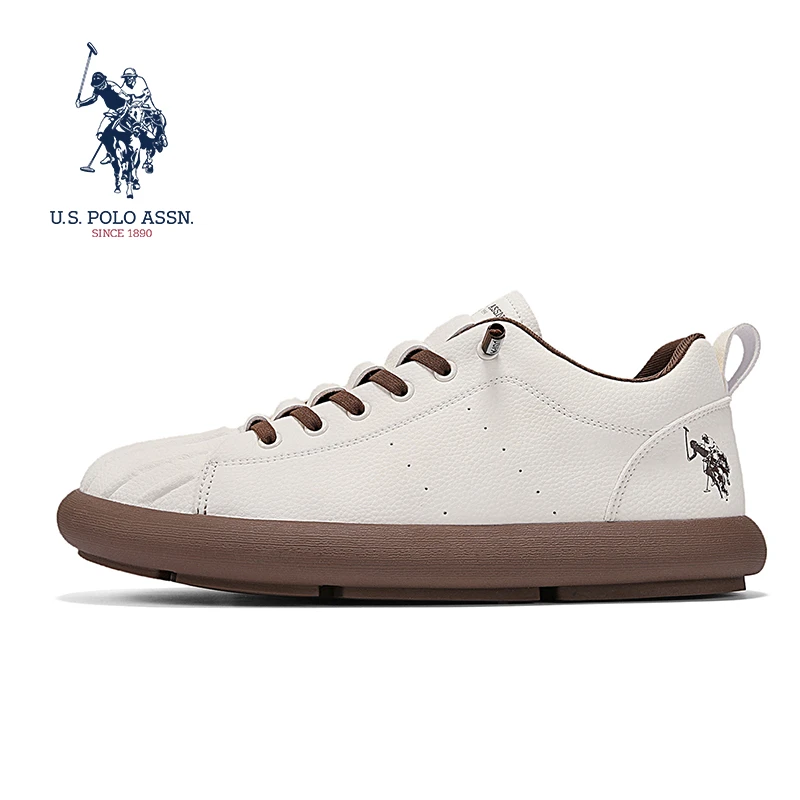 U.S. POLO ASSN.赤足宽楦男鞋秋季一脚蹬宽头皮面舒适休闲平步鞋